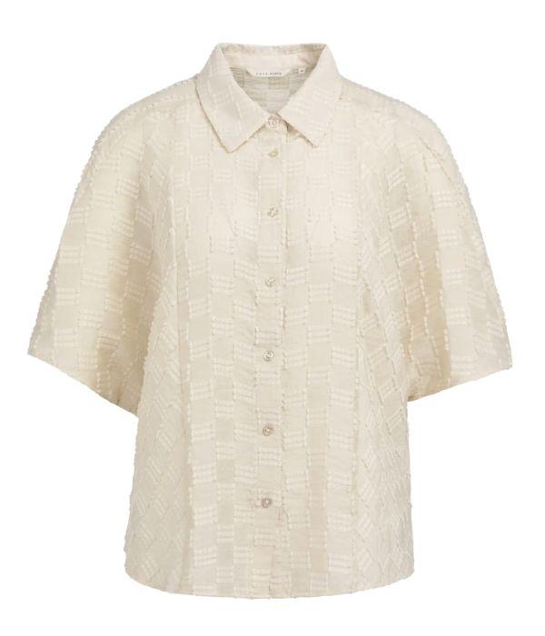Yaya Jacquard blouse met korte mouw beige           