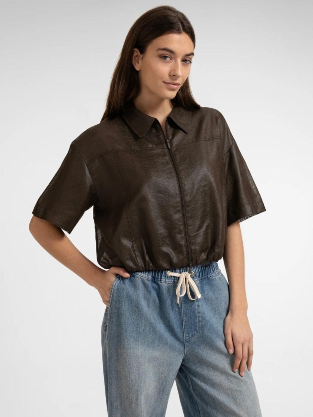 Yaya Blousejack met gecoate afwerki delicioso brown