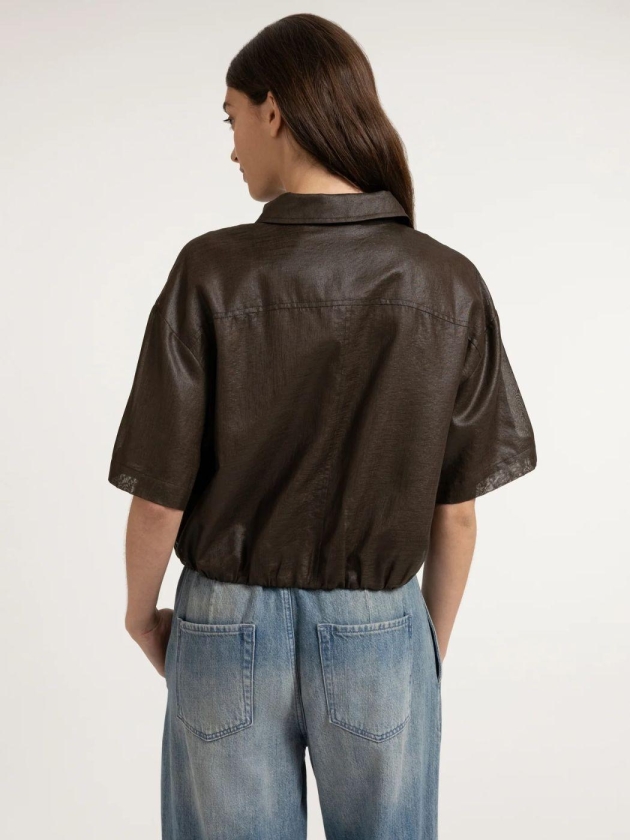 Yaya Blousejack met gecoate afwerki delicioso brown