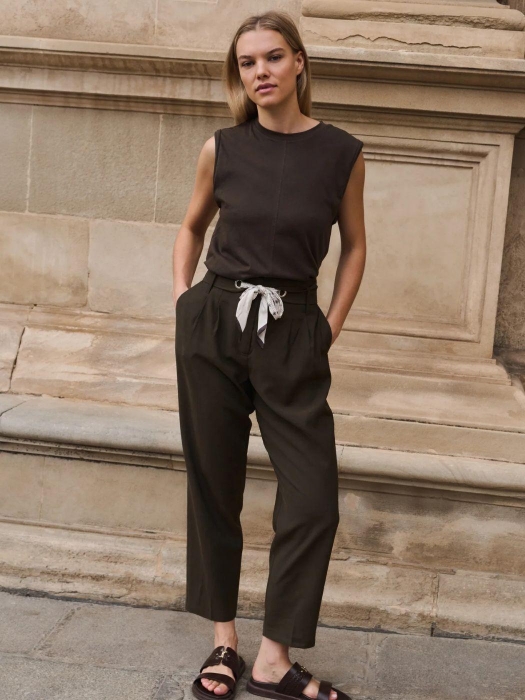 Yaya High-waist rechte broek met sj 90840 declicioso brown