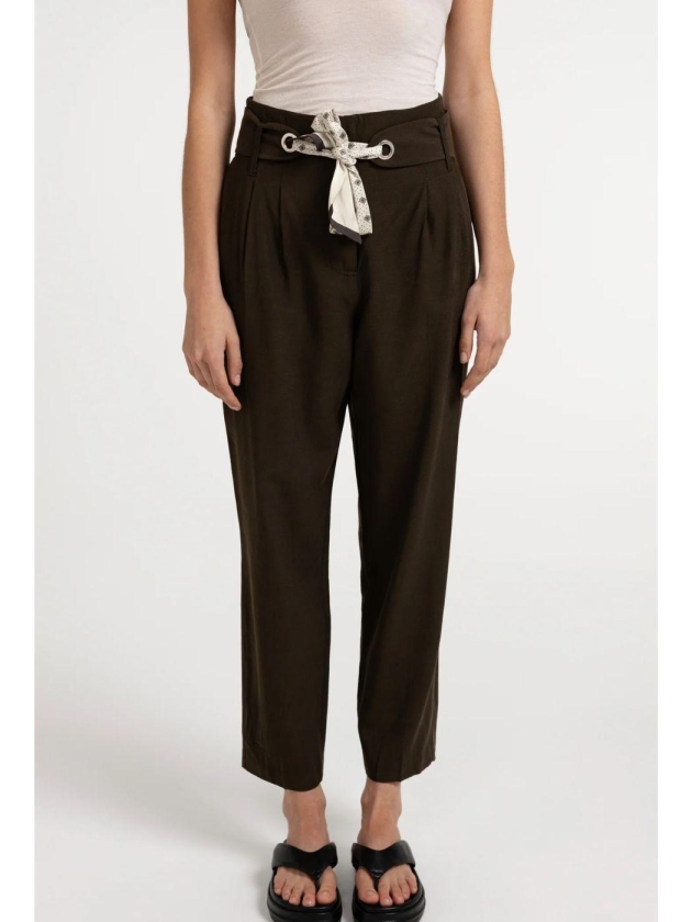Yaya High-waist rechte broek met sj 90840 declicioso brown