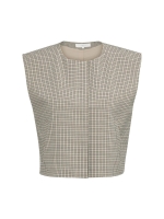 Yaya Geruit geweven gilet met schou beige dessin