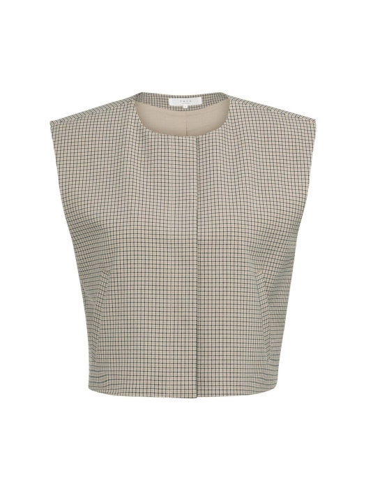 Yaya Geruit geweven gilet met schou beige dessin