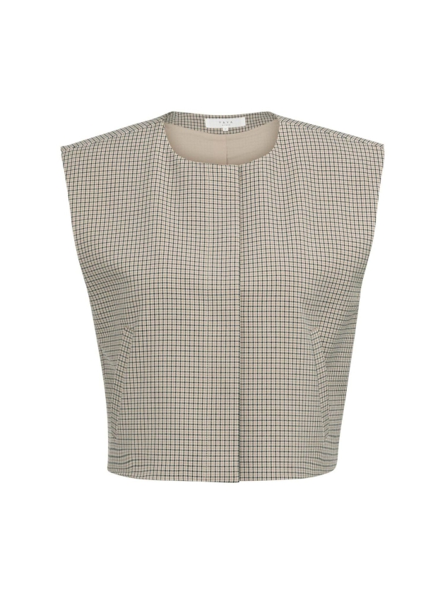 Yaya Geruit geweven gilet met schou beige dessin