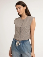 Yaya Geruit geweven gilet met schou beige dessin