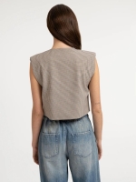 Yaya Geruit geweven gilet met schou beige dessin