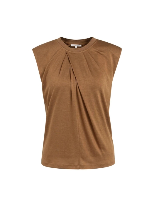 Yaya Mouwloos topje met geplooide h foxtrot brown