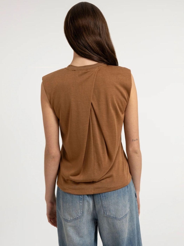 Yaya Mouwloos topje met geplooide h foxtrot brown