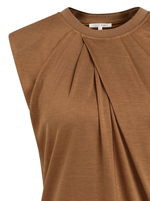 Yaya Mouwloos topje met geplooide h foxtrot brown