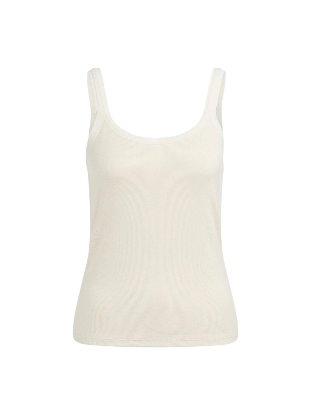 Yaya Singlet met mesh rand beige           