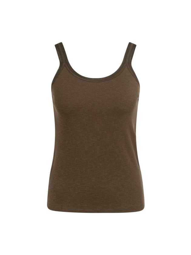 Yaya Singlet met mesh rand slate black brown