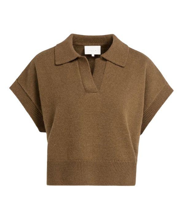Yaya Gebreide spencer met kraag 906172 Teak brown melange