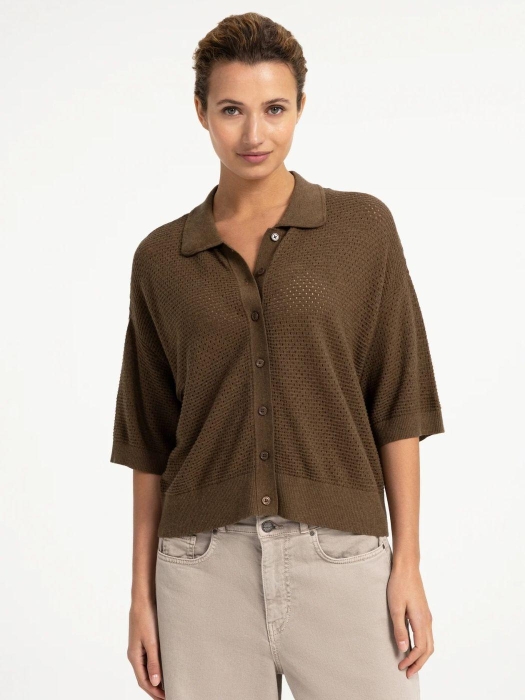 Yaya vest met korte mouwen en mesh- 906172 Teak brown melange
