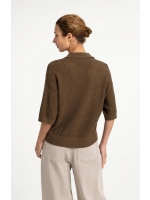 Yaya vest met korte mouwen en mesh- 906172 Teak brown melange