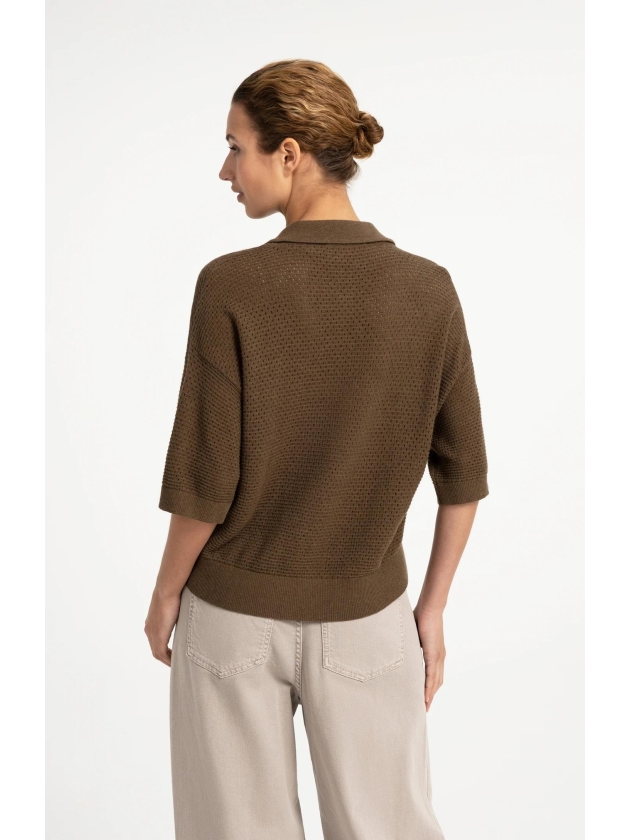 Yaya vest met korte mouwen en mesh- 906172 Teak brown melange