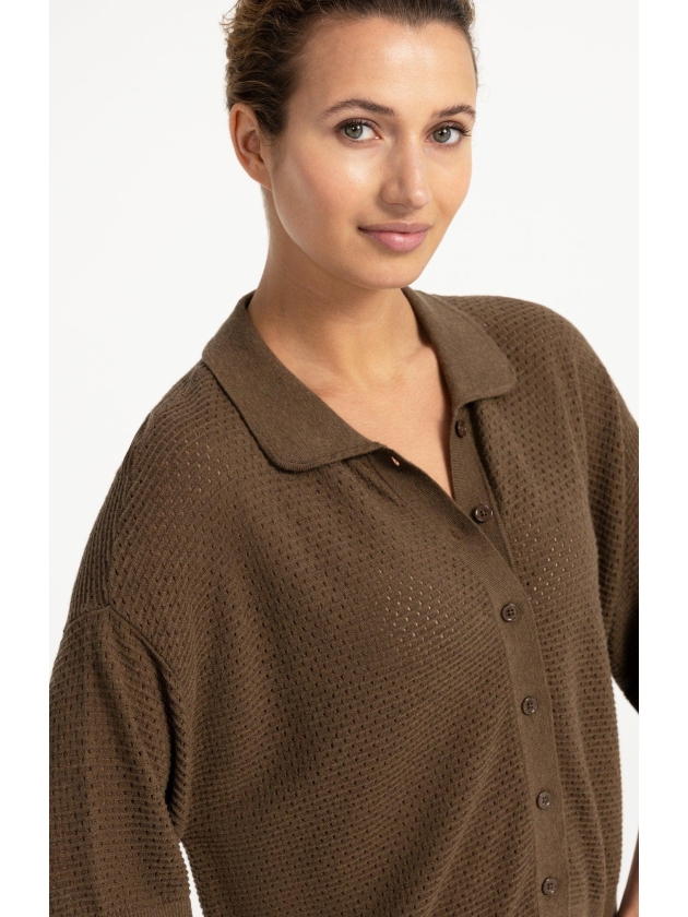 Yaya vest met korte mouwen en mesh- 906172 Teak brown melange