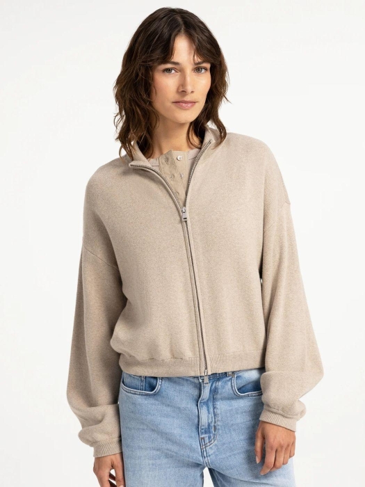 Yaya Jacquard vest met lange mouwen 611032 Pure cashmere grey mel