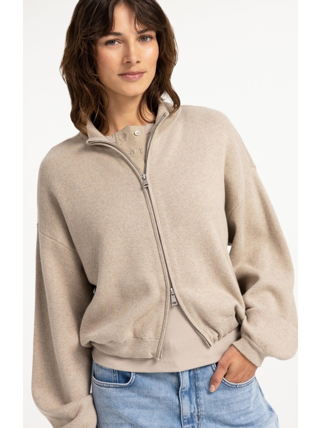 Yaya Jacquard vest met lange mouwen 611032 Pure cashmere grey mel