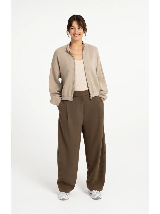 Yaya Jacquard vest met lange mouwen 611032 Pure cashmere grey mel
