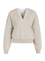Yaya Sweatshirt met V-hals en gewev 611032 Pure cashmere grey mel