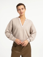 Yaya Sweatshirt met V-hals en gewev 611032 Pure cashmere grey mel