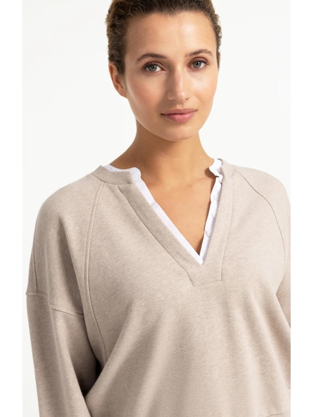 Yaya Sweatshirt met V-hals en gewev 611032 Pure cashmere grey mel