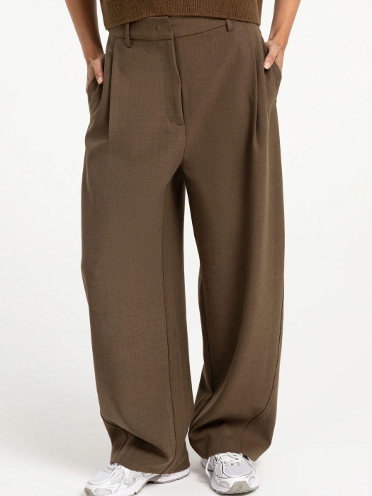 Yaya Geweven broek met rechte pijpe 906172 Teak brown melange