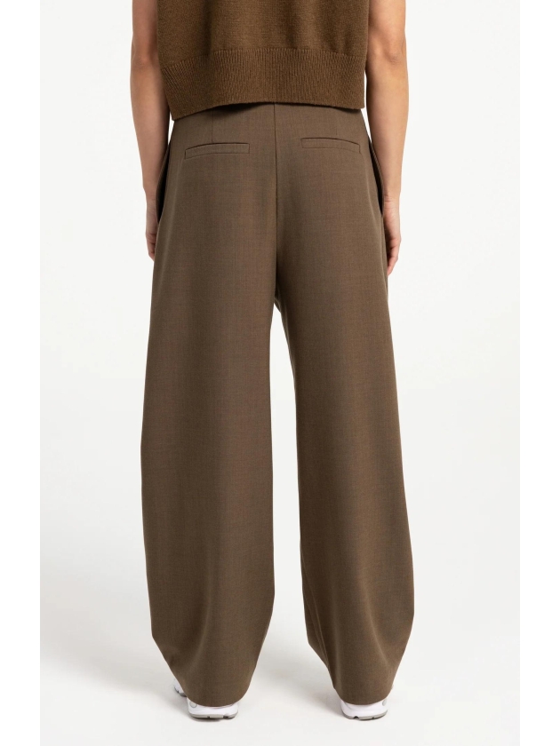 Yaya Geweven broek met rechte pijpe 906172 Teak brown melange