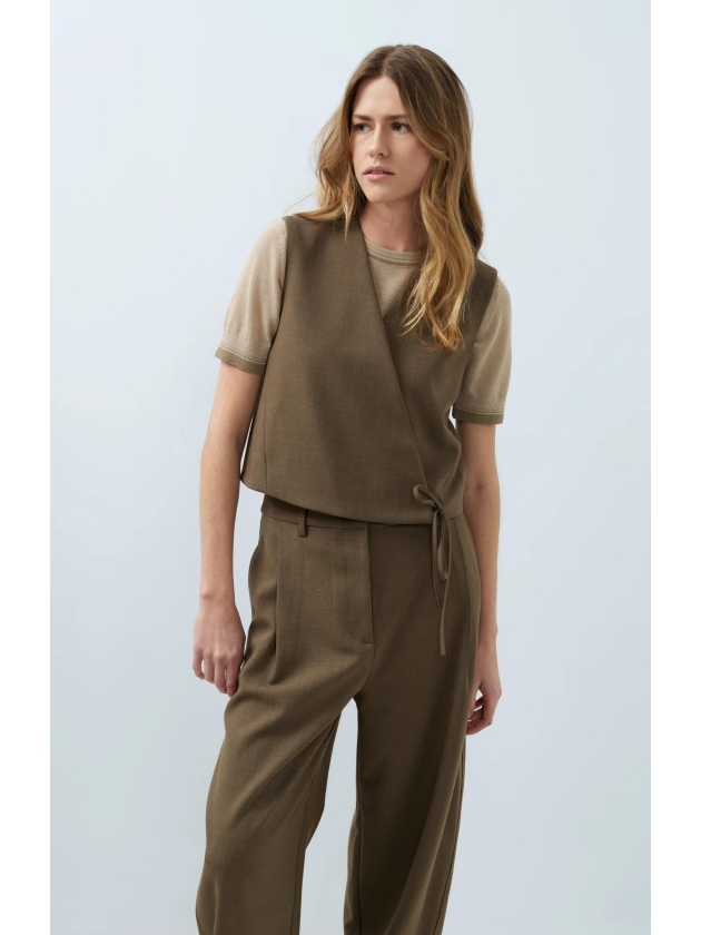 Yaya Geweven broek met rechte pijpe 906172 Teak brown melange