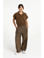 Yaya Geweven broek met rechte pijpe 906172 Teak brown melange