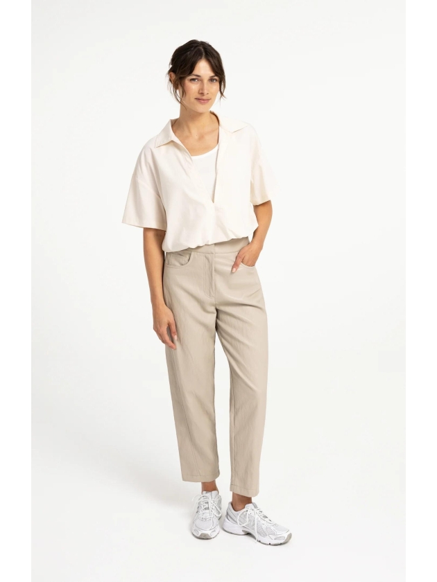 Yaya Kunstleren broek met wortelmod 61103 Pure cashmere grey