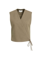 Yaya Geweven gilet met overslageffe 906172 Teak brown melange