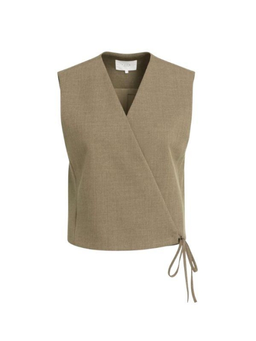 Yaya Geweven gilet met overslageffe 906172 Teak brown melange