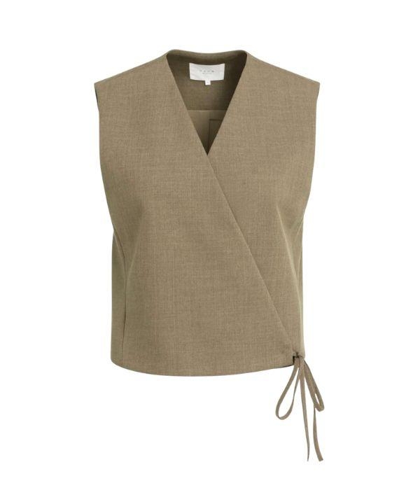 Yaya Geweven gilet met overslageffe 906172 Teak brown melange