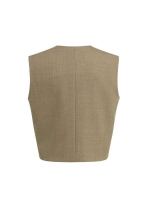 Yaya Geweven gilet met overslageffe 906172 Teak brown melange