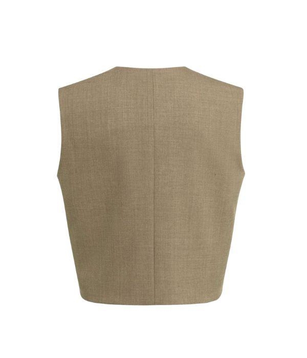 Yaya Geweven gilet met overslageffe 906172 Teak brown melange