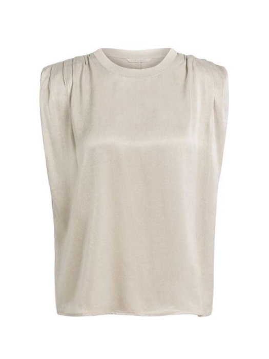 Yaya Mouwloze top met plooien op de 61103 Pure cashmere grey