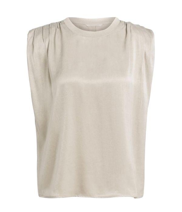 Yaya Mouwloze top met plooien op de 61103 Pure cashmere grey