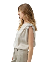 Yaya Mouwloze top met plooien op de 61103 Pure cashmere grey