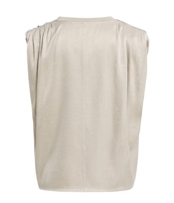 Yaya Mouwloze top met plooien op de 61103 Pure cashmere grey