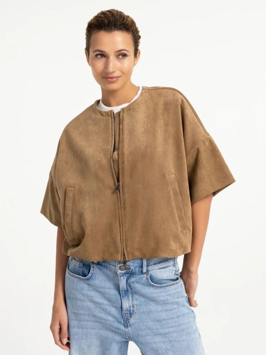 Yaya Oversized su?de jasje met kort 81018 Otter brown