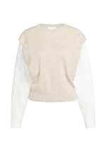 Yaya Gebreide trui met geweven mouw 990832 light beige mel