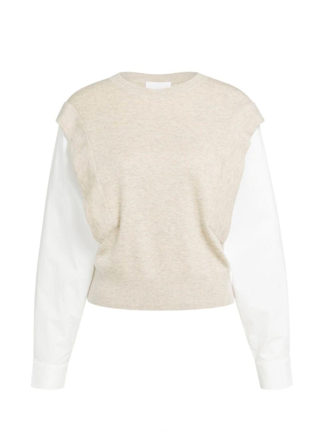 Yaya Gebreide trui met geweven mouw 990832 light beige mel