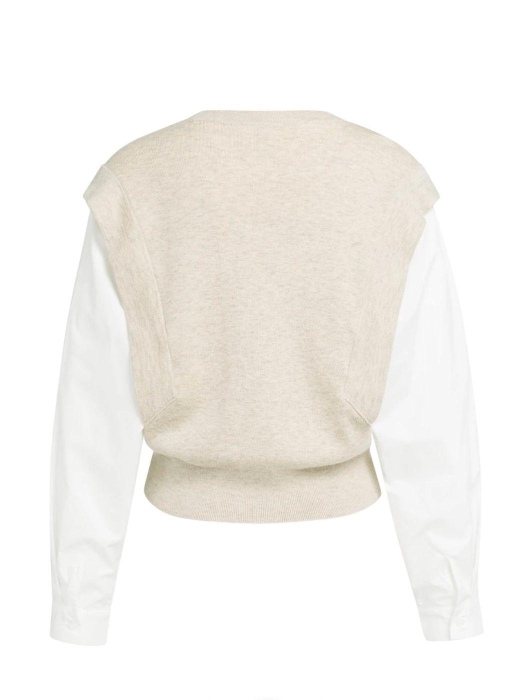 Yaya Gebreide trui met geweven mouw 990832 light beige mel