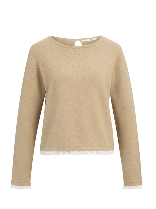 Yaya Trui van fijn garen met geweve 613152 Cornstalk brown mel