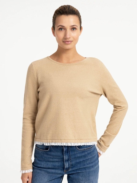Yaya Trui van fijn garen met geweve 613152 Cornstalk brown mel