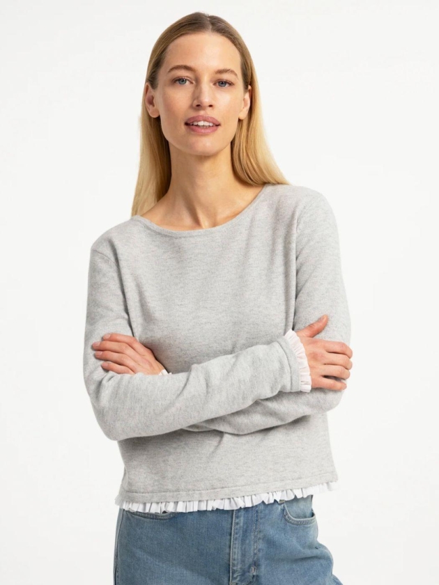 Yaya Trui van fijn garen met geweve 99085  medium grey mel