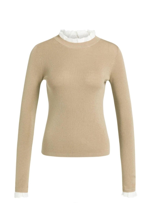Yaya Aansluitende ribgebreide trui 61315 Cornstalk brown
