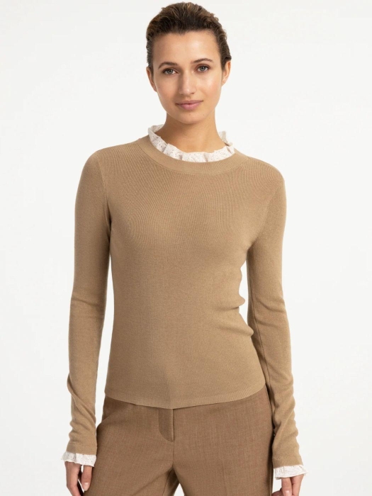 Yaya Aansluitende ribgebreide trui 61315 Cornstalk brown