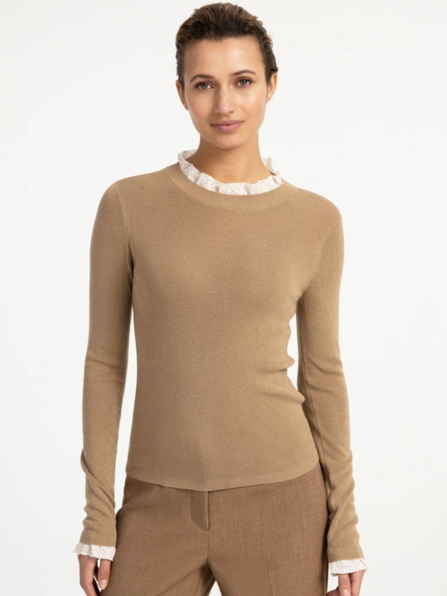 Yaya Aansluitende ribgebreide trui 61315 Cornstalk brown